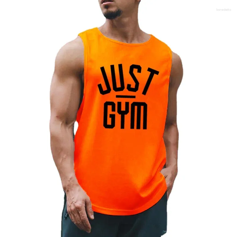 Men's Tank Tops Summer Arrival Mens Bodybuilding Fitness Printed O-neck Mesh Breathable Workout Quick-drying Top 6 Colors