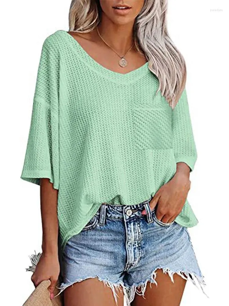 Women's T Shirts Summer V-Neck Short Sleeve T-Shirt Tops Casual Loose Batwing Holiday Party Blouse Knitted Tee For