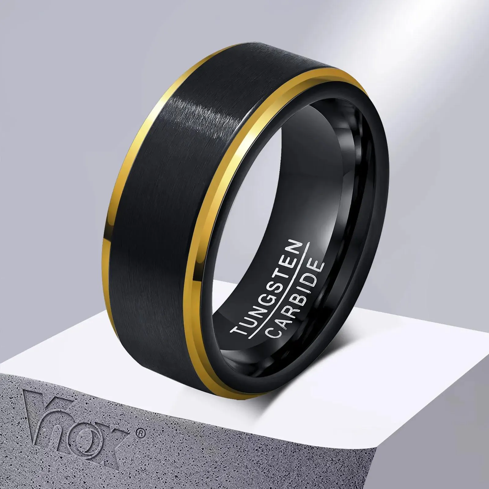 Bandas Vnox 8mm Anéis de Casamento de Tungstênio para Homens, Anti Scratch Matte Surface Finger Band, Preto Azul Simples Básico Anel de Noivo Masculino