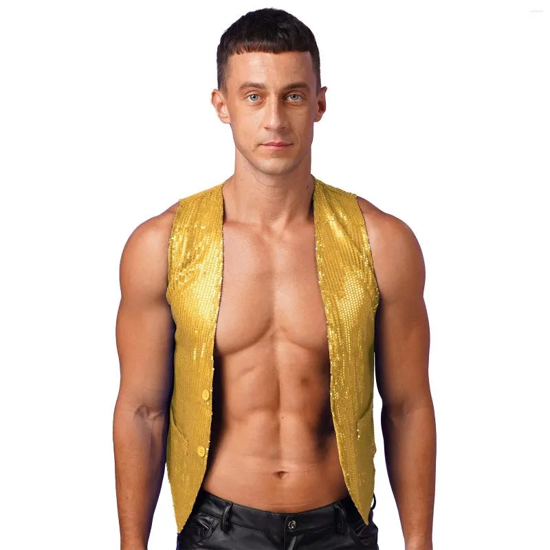 Men's Tank Tops Men Shiny Sequin Vest Circus Magic Shows Christmas Halloween Rave Party Performance Waistcoat Disco Jazz Dance Top Clubwear