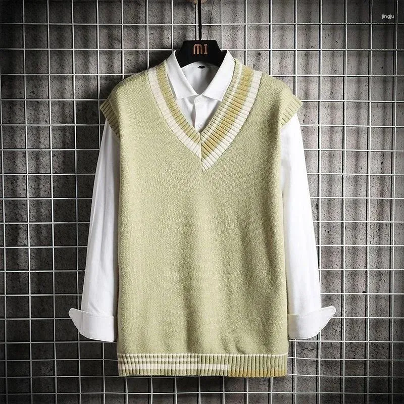 Men's Vests Clothing V Neck Knit Sweater Male Waistcoat Vest Sleeveless Striped Black Japanese Retro Street Winter 2024 In X