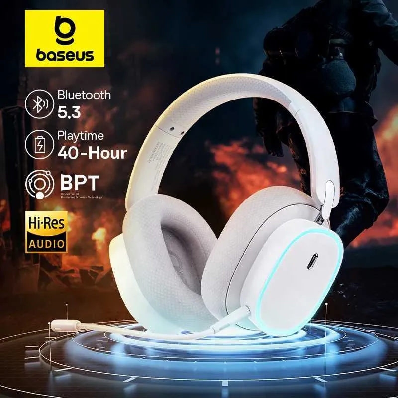 Headset Baseus GH02 SPEL Trådlös hörlurar med mic överörhörlurar Bluetooth 5.3 40mm Driver 2.4G/Wireless/Cable RGB Headsets J240123