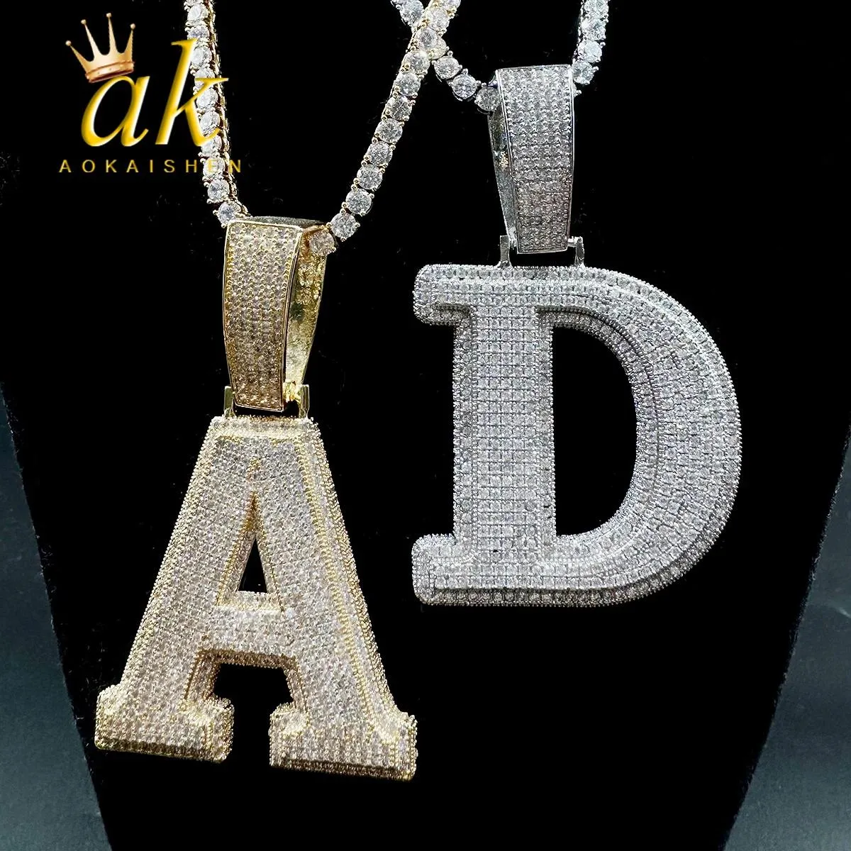 Necklaces Aokaishen Double Layer Initials Necklace Pendant Iced Out CZ Zircon Hip Hop Charms Men Chain Customized Jewelry Single AZ