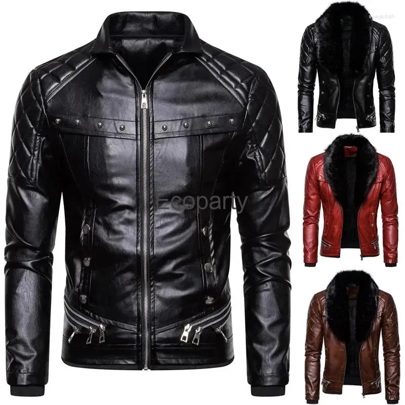 Herrenjacken Mode Pu-Lederjacke Herbst Winter Wildlederkragen Abnehmbarer schlanker Motorrad-Reißverschluss Männer Warmer Oberbekleidungsmantel