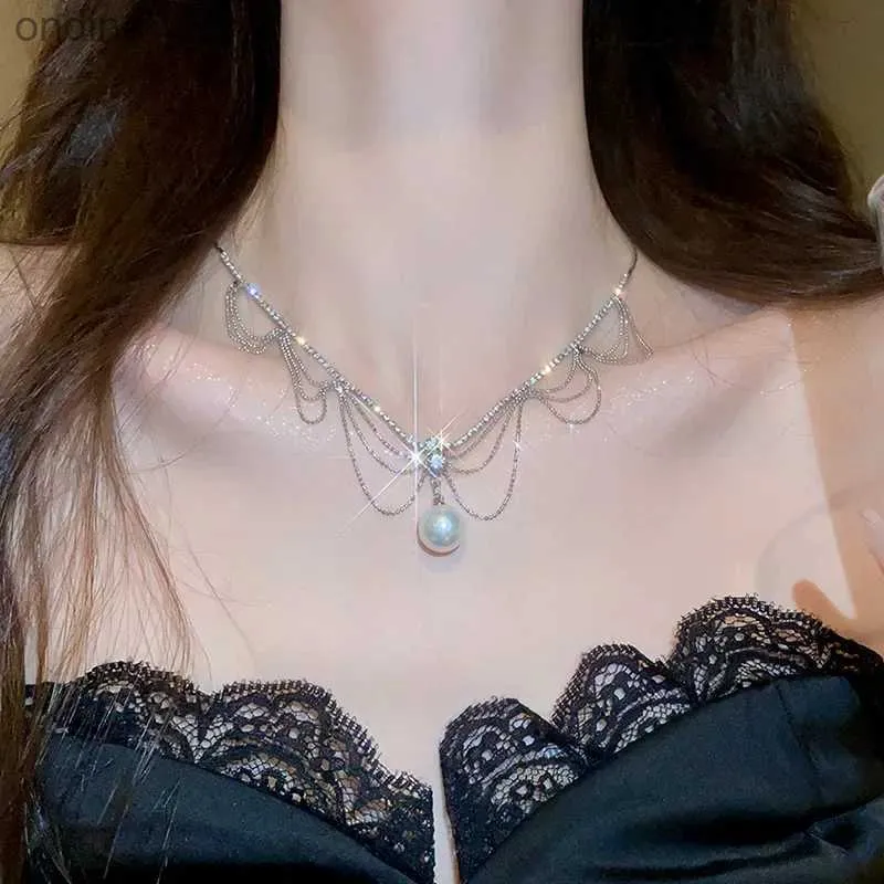 Naszyjniki wiszące Tassel Pearl Zircon Naszyjnik dla kobiet romantyczny urok Modne akcesoria balowe biżuteria