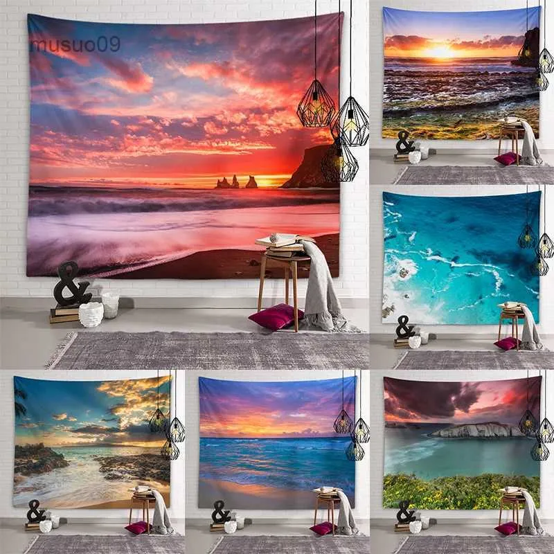Tapestries Beach Scenery Tapestry Dusk Sunset Wall Art Decoration Dormitory Room Aesthetics Living Bedroom Home