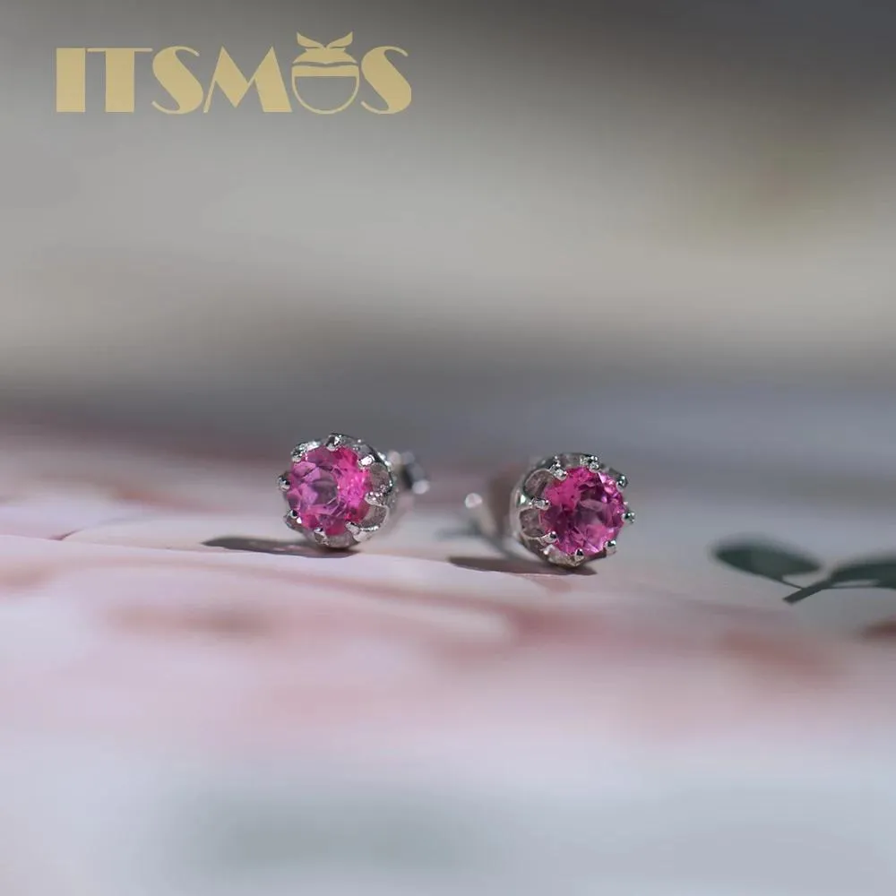 Oorbellen ITSMOS Echte Rose Pink Topaz Studs Solid s925 Zilveren Oorbellen Kroon Koninklijke Stijl Elegante Sieraden voor Vrouwen Kerstcadeau