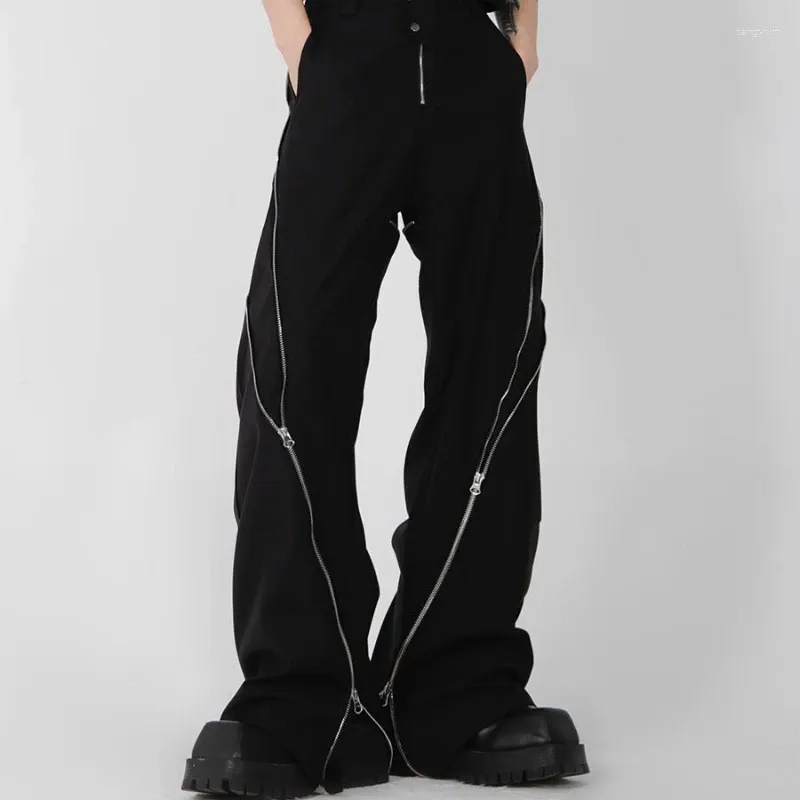 Männer Hosen 2024 Mode Marke Schwarz Zipper Design Schlitz Schlaghosen Drapieren Gerade Casual Vintage