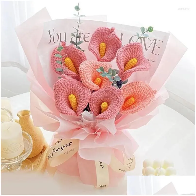 装飾的な花の花輪手クロゲット織物カラリリーフラワー人工ニット花柄の花束フィニッシュバレンタインデーギフトホームdhqyj