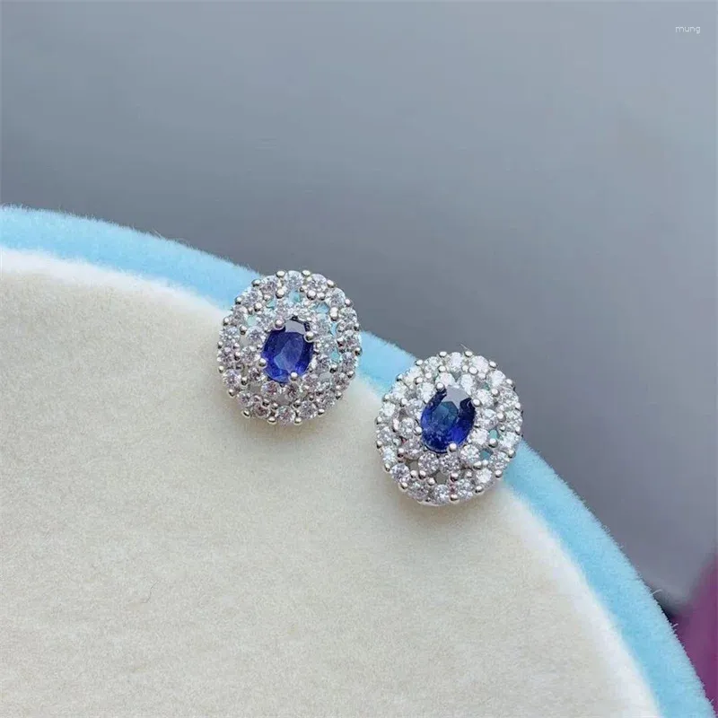 Studörhängen för kvinnor 925 Silver Engagement Gemstone Natural Sapphire Elegant Vintage