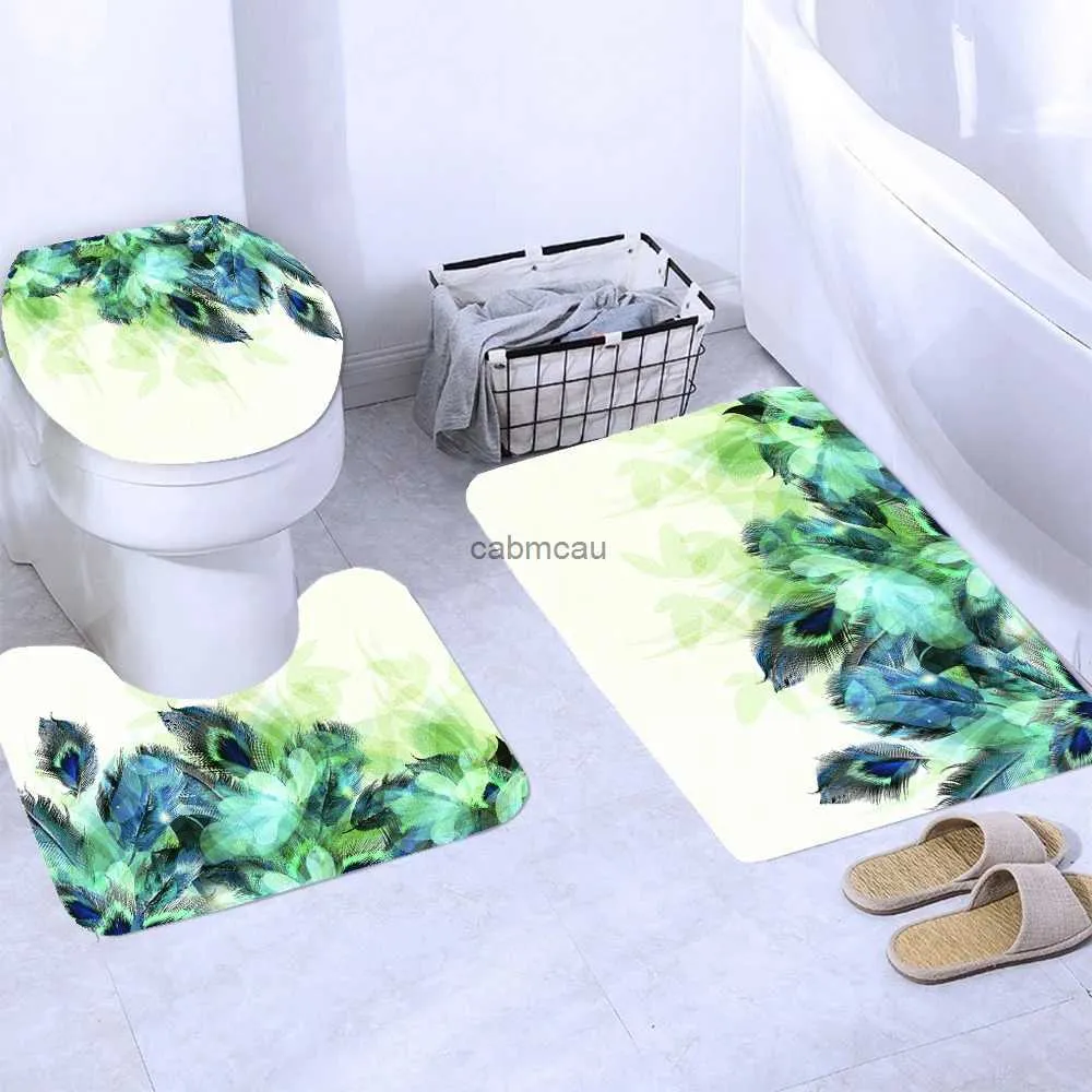 Shower Curtains Home Decor Bathing Feather Waterproof Shower Curtain Set with Toilet Covers Bath Mats Bathroom Non-slip Rug Carpet