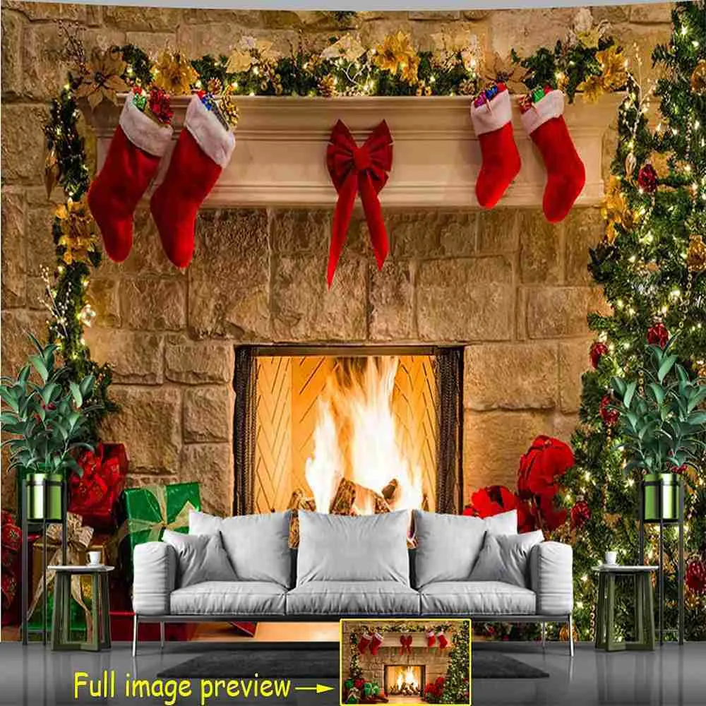 Wandteppiche Weihnachts -Wandteppich Schneeflocken Weihnachtsmann Winternacht Hängende Stoff Kamin Wohnkultur Weihnachten Wanddekorationen für Zuhause