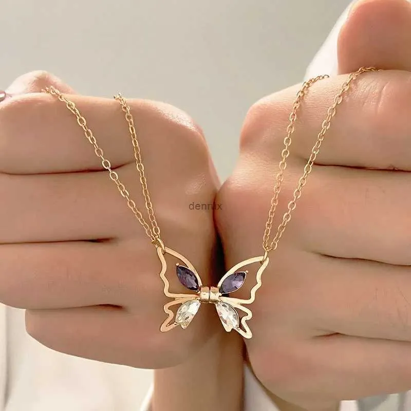 Colliers de pendentif 2pcs / ensemble Lovers Romantic Magnetic Couple Collier Micro Zircon Butterfly Pendre Clicule Chaîne d'amitié bijoux