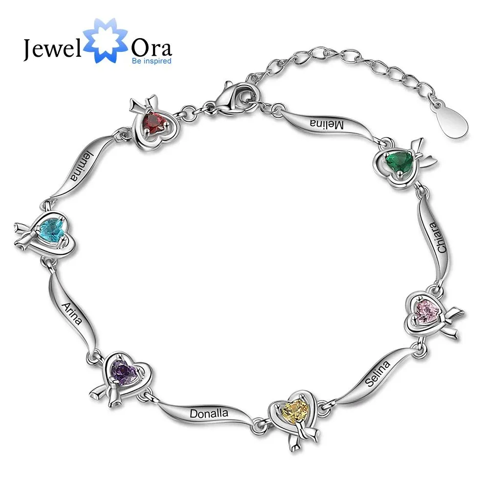 Bracelets Personalized MultiHeart Knot Bracelet with Family Name Customized 16 Birthstone Engraved Bracelets & Bangles Mothers Day Gifts