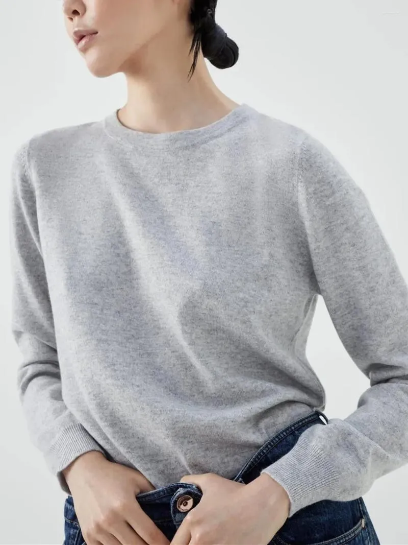 Suéteres de mujer suéter de cachemira cuello redondo sólido 2024 otoño Casual jersey de manga larga