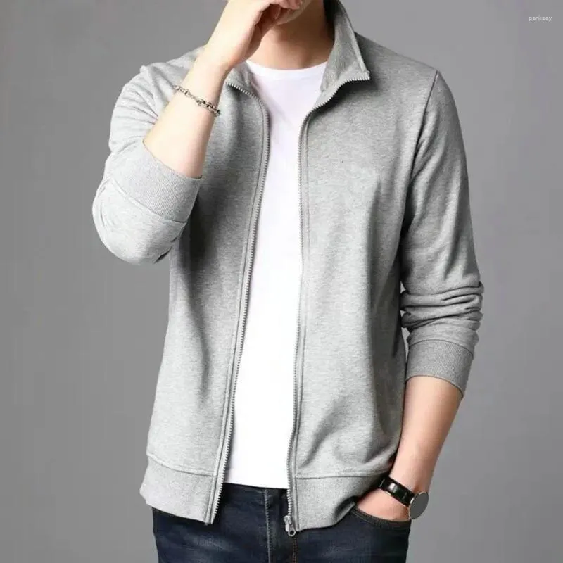 Men's Jackets Men Zippered Coat Stylish Spring Autumn Jacket With Lapel Zipper Placket Casual Slim Fit Outwear For Streetwear Long