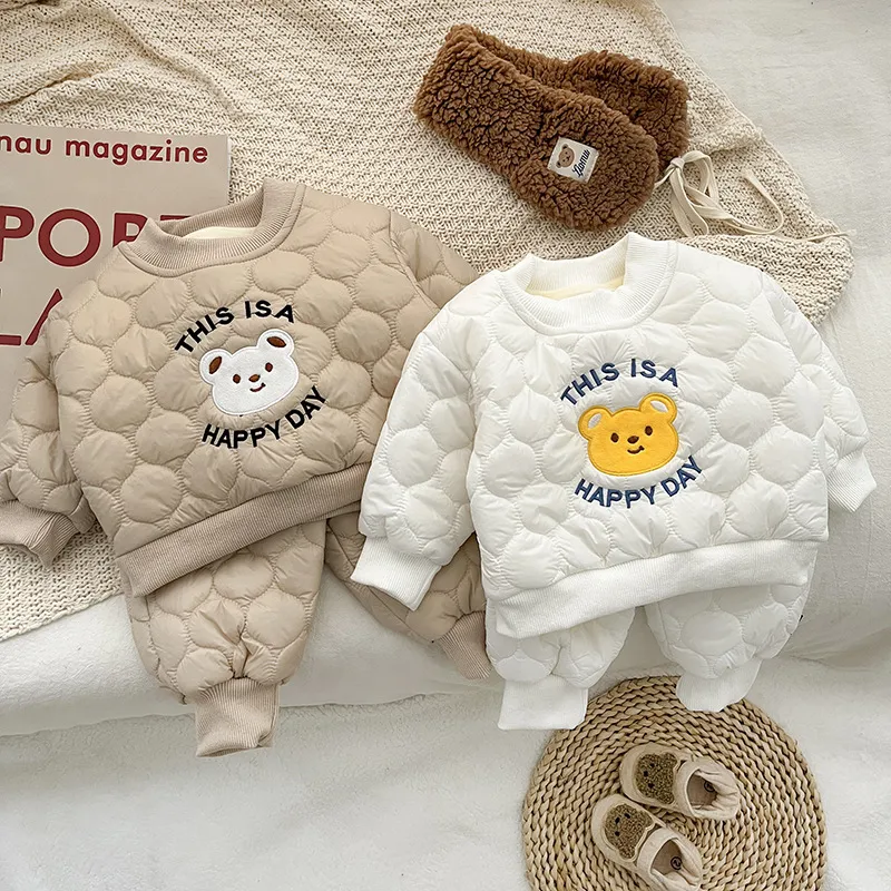 Conjunto de clipes de algodão para bebês, conjunto de inverno para meninos e meninas, fofo e de lã, acolchoado de algodão, terno para meninos e inverno