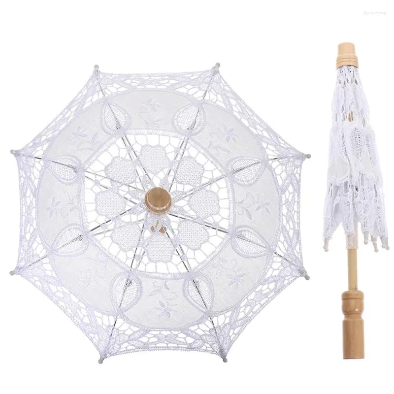 Umbrellas 2 Pcs Prop Umbrella Bride Lace Parasol Wedding Veils For Elegant Wood Handle Vintage White Decor Embroidery Craft Festival