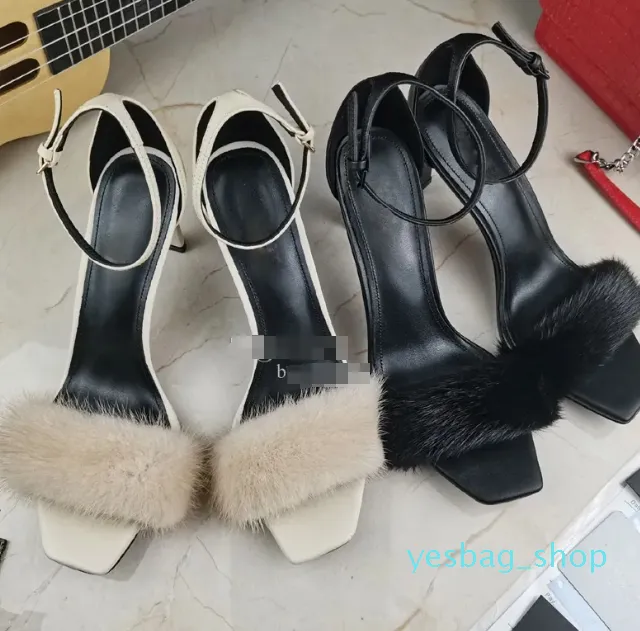 newest Designer Mink hair High heeled sandals Luxury Genuine Leather womens Fashion Top Quality heel shoesHeels women sandal slipper Sizewith box