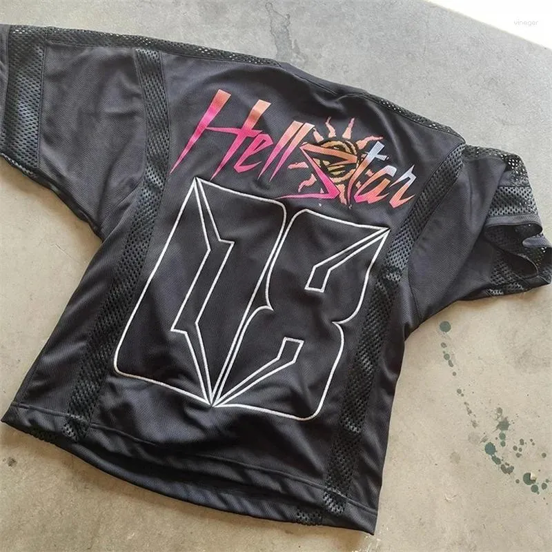 T-shirts pour hommes Haruku Hellstar T-shirt surdimensionné avec maille Ing Print High Street Jersey Noir 8 Hommes Top Tee Livraison en temps opportun