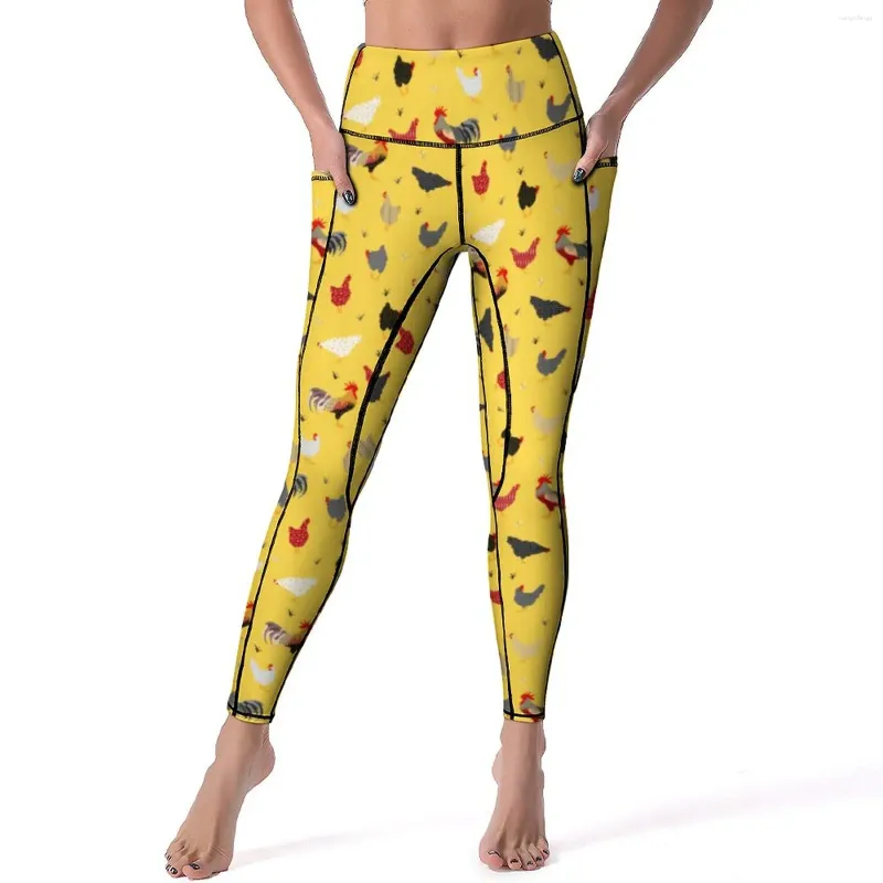 Leggings da donna Chicken Farm Sexy geometrici moderni Memphis Push Up Pantaloni da yoga Leggins elasticizzati retrò Collant sportivi da fitness grafici da donna