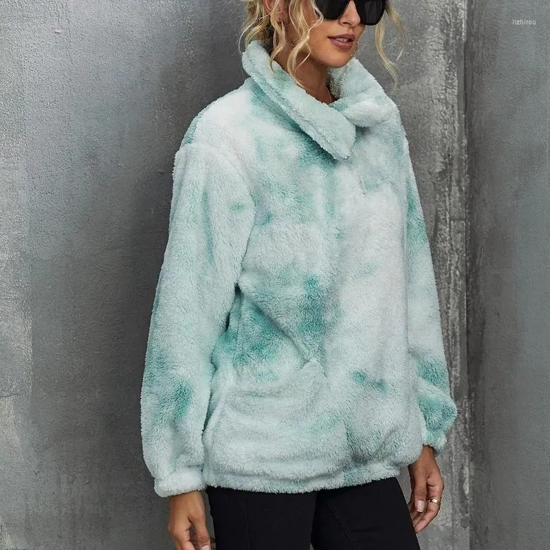 Women's Trench Coats Long-sleeved Tie Dye Fashion Coat Ladies Plush Autumn And Winter Pocket Long Casual Hooded Pullover Sweatshirt