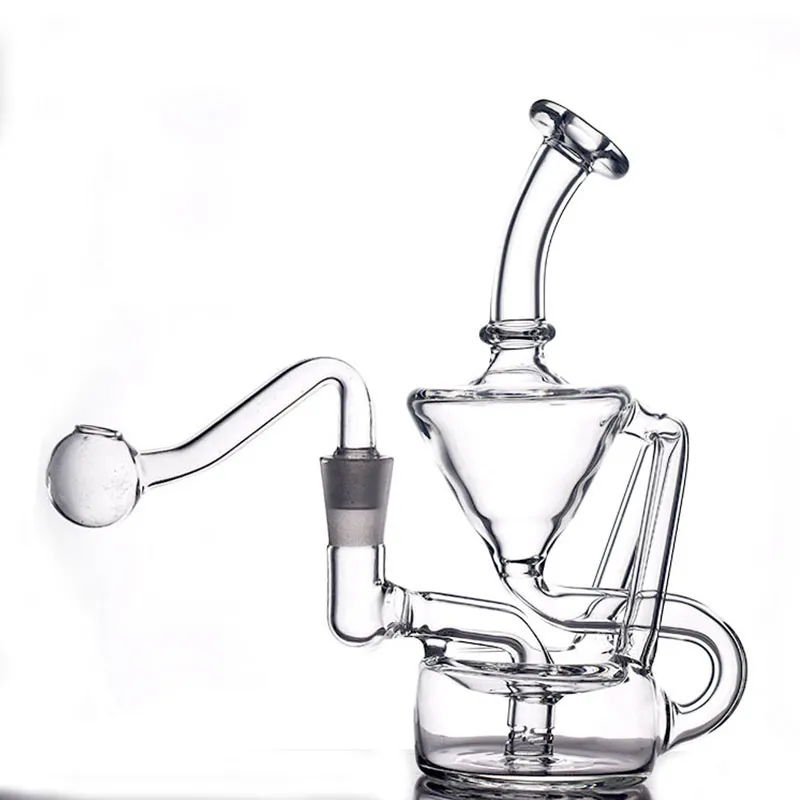 1 pcs Hookah Recycler Dab Rig Grosso Fumar Ashcatcher Hookah 10mm Joint Vidro Queimador de Óleo Bong Preço Barato com Tubo Masculino Queimador de Óleo de Vidro