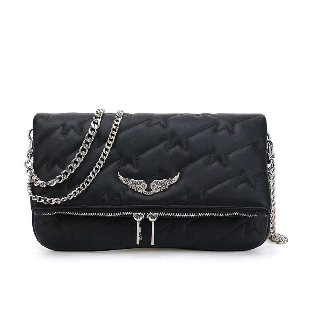 Zv – sac à bandoulière simple avec chaîne en métal Pu, noir et blanc, avec ailes en diamant brodées