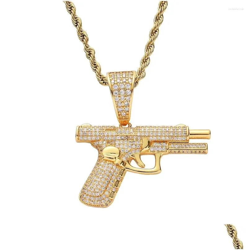 Pendentif Colliers Glacé Zircone Cubique Pistolet Collier Bling Mode Bijoux Exquis Personnalité Hip Hop Hine Gun Pour Hommes Drop D Dhthl