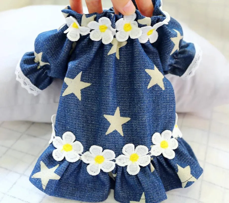 Dog Apparel Clothing Pet Spring And Summer Flower Skirt Small Medium-sized Star Denim Cardigan