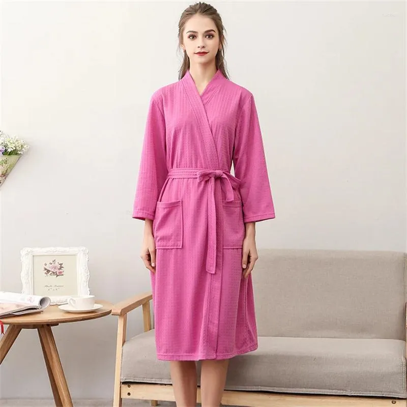 Vêtements de nuit pour femmes Rosy Femmes Summer Waffle Peignoir Sucer l'eau Kimono Robe de chambre Casual Homewear V-Col Robe de bain Dames Chemise de nuit