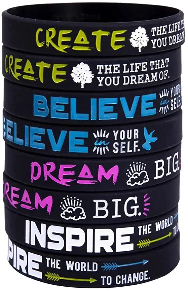 Bracelets (12Pack) Motivational Quote Bracelets Silicone Rubber Wristbands Inspirational Gifts and Party Favors