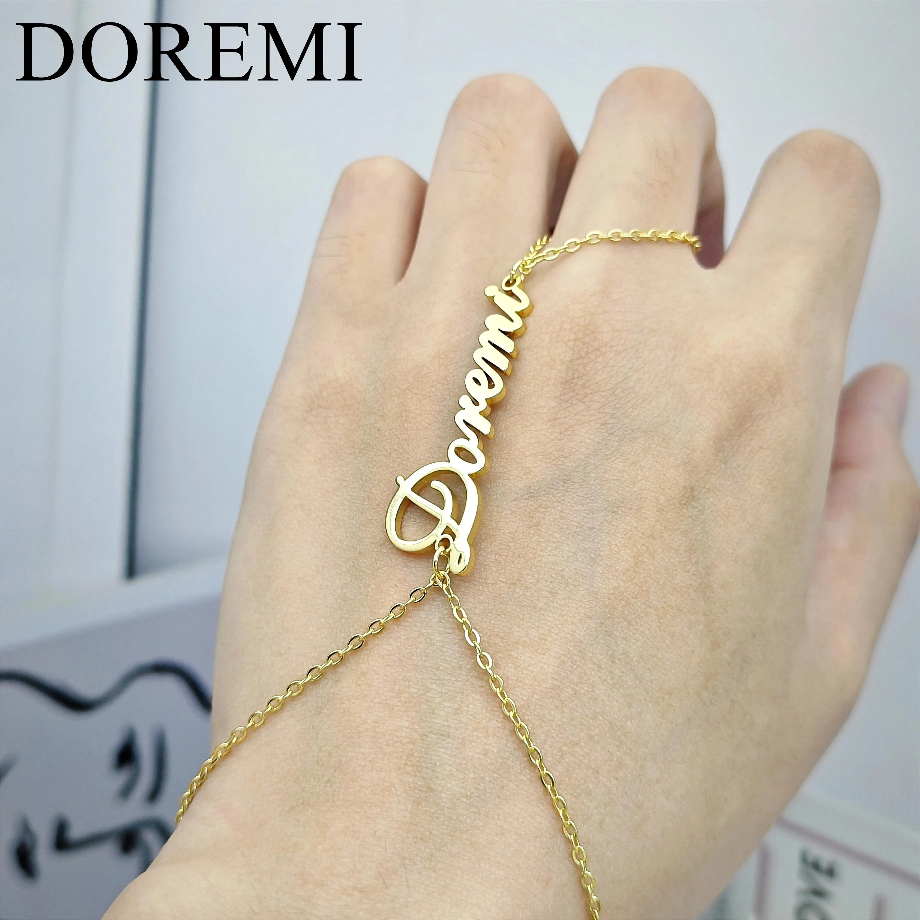 Armband Doremi Custom Name Thin Chain Armband Finger Chain Letters Ring Armband Girls Smycken Set Friendship Girls Armband