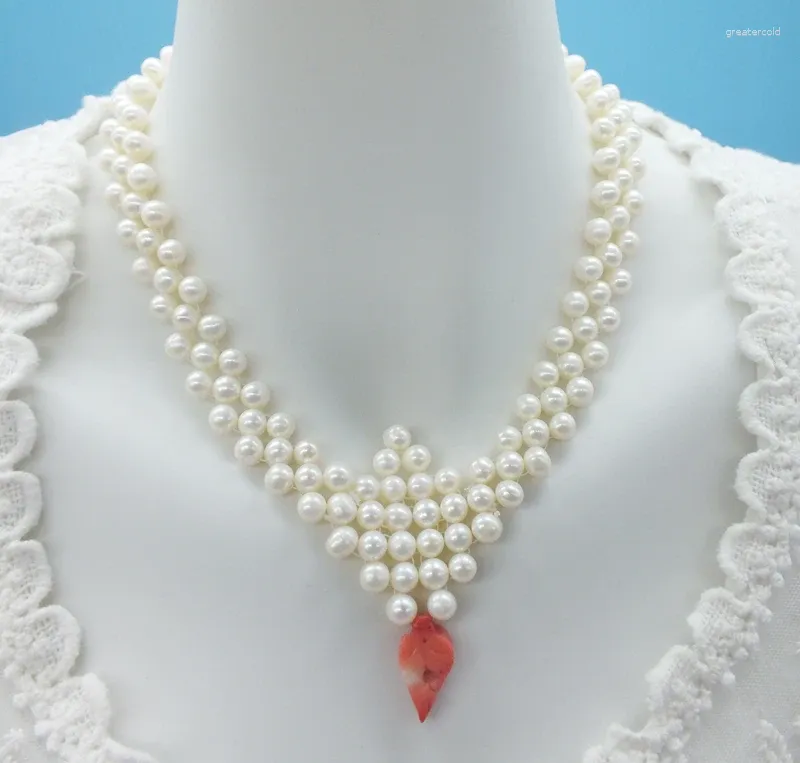 Choker Classic 6mm Natural White Pearl Coral Necklace Bridal Wedding Jewelry 16 "