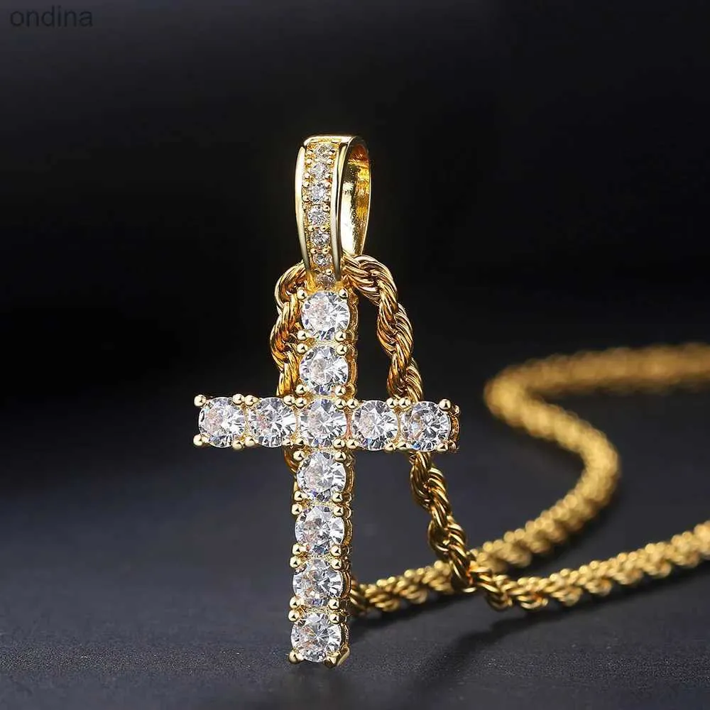 Pendant Necklaces Rap Cross Pendant Necklace For Women Jewelry Female Statement Men Iced Out Chain Wholesale Gold Color HIPHOP Jewelery YQ240124