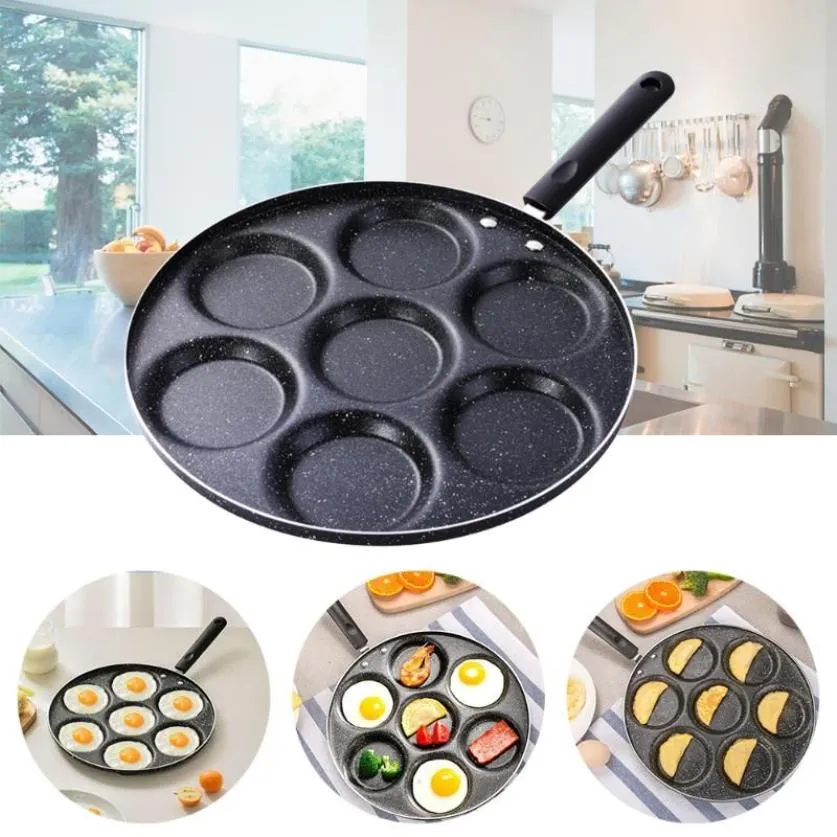 Casseroles 7 trous poêle à frire résistant à l'usure résistant à la chaleur oeuf crêpe Steak poêle cuisson jambon petit déjeuner fabricant accessoires de cuisine 215k