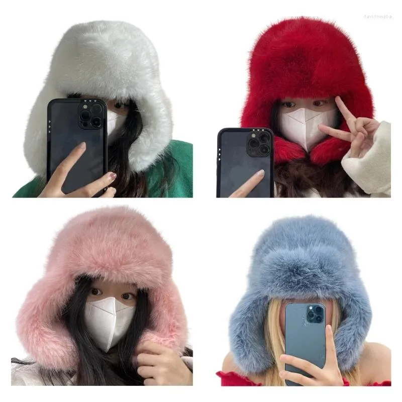 BERETS Plush Earflap Beanie 학생을위한 성인 바람 방전 접이식 겨울 모자 두꺼운 모양 따뜻한 자전거를 유지하십시오.