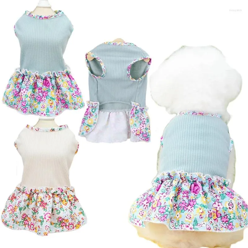 Hundkläder Girls Hoodie Dress Summer Pullover Pet Clothes For Small Medium Dogs Chihuahua Floral ärmlös stickad valpkjol XXL