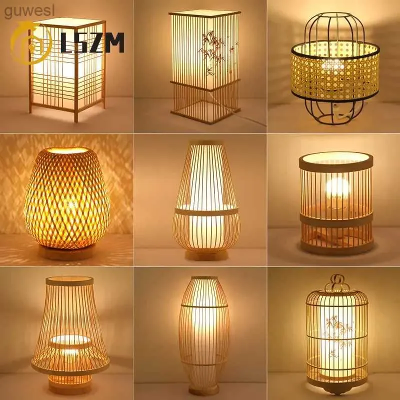 Lampes de bureau Lampes de Table en bambou Vintage Style chinois lampe de bureau en bois à la main pour salon chambre décoration créative E27 lampe de côté YQ240123