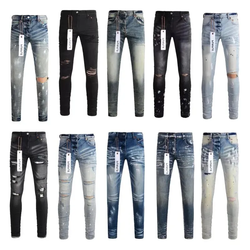 Mens Slim Fit Distressed Ripped Designer Jeans For Motorcycle