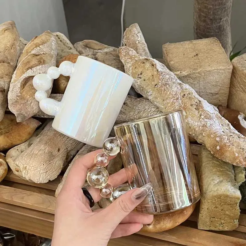 Bicchieri Tazze da caffè in stile europeo Manico di lusso Caffè Latte Tazza da tè pomeridiano Tazze di vetro a bolle creative per il regalo di un amico