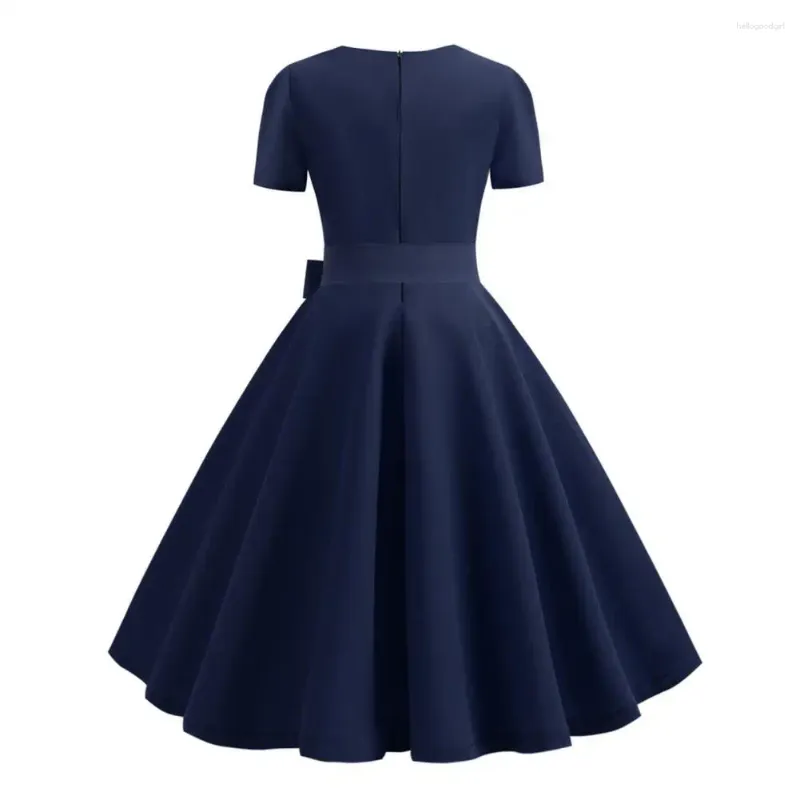 Vestidos casuais mulheres retro vestido 1950s rockabilly a-line midi com pescoço quadrado grande hem botão decoração ponto para mulheres