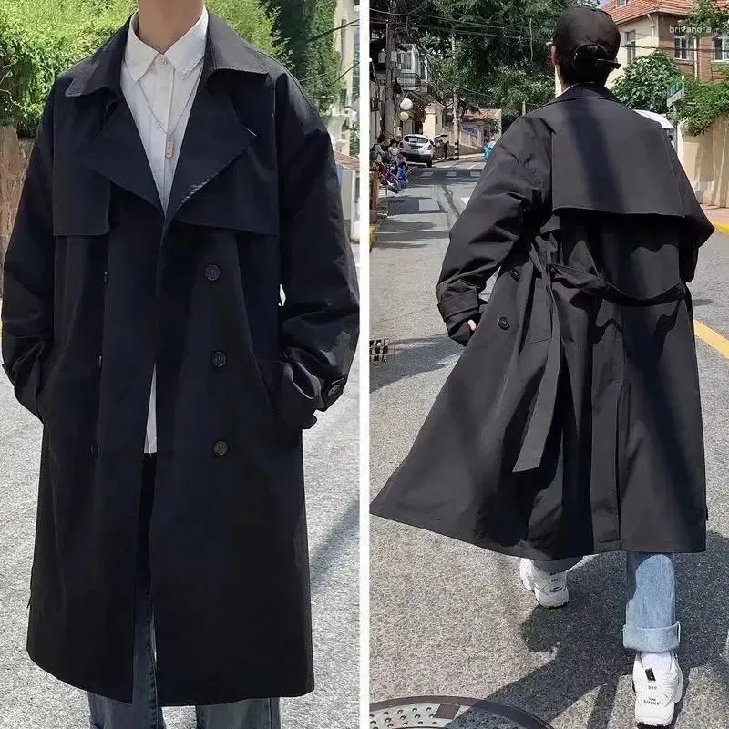 Damesgebreide Koreaanse stijl lente trenchcoat mannelijke streetwear windjack trenchcoat heren effen business casual losse lange overjas