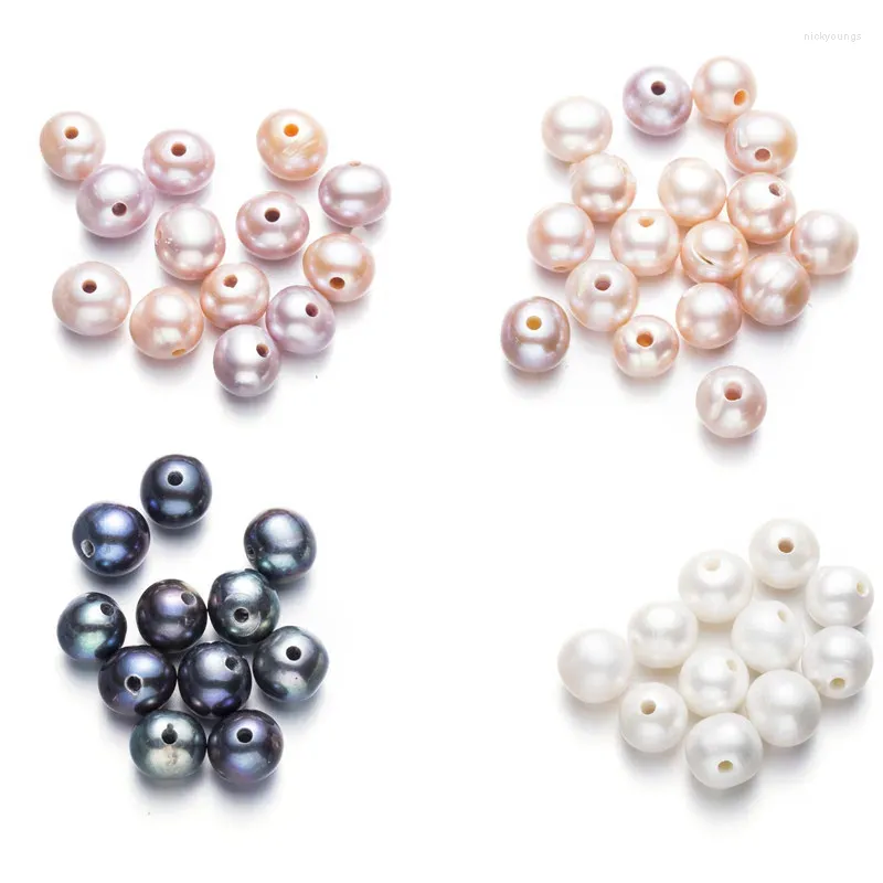 Loose Gemstones 10pcs/lot Natural Real Pearl Round With 2mm Hole Jewelry Diy Material White Peach Purple Peacock Color