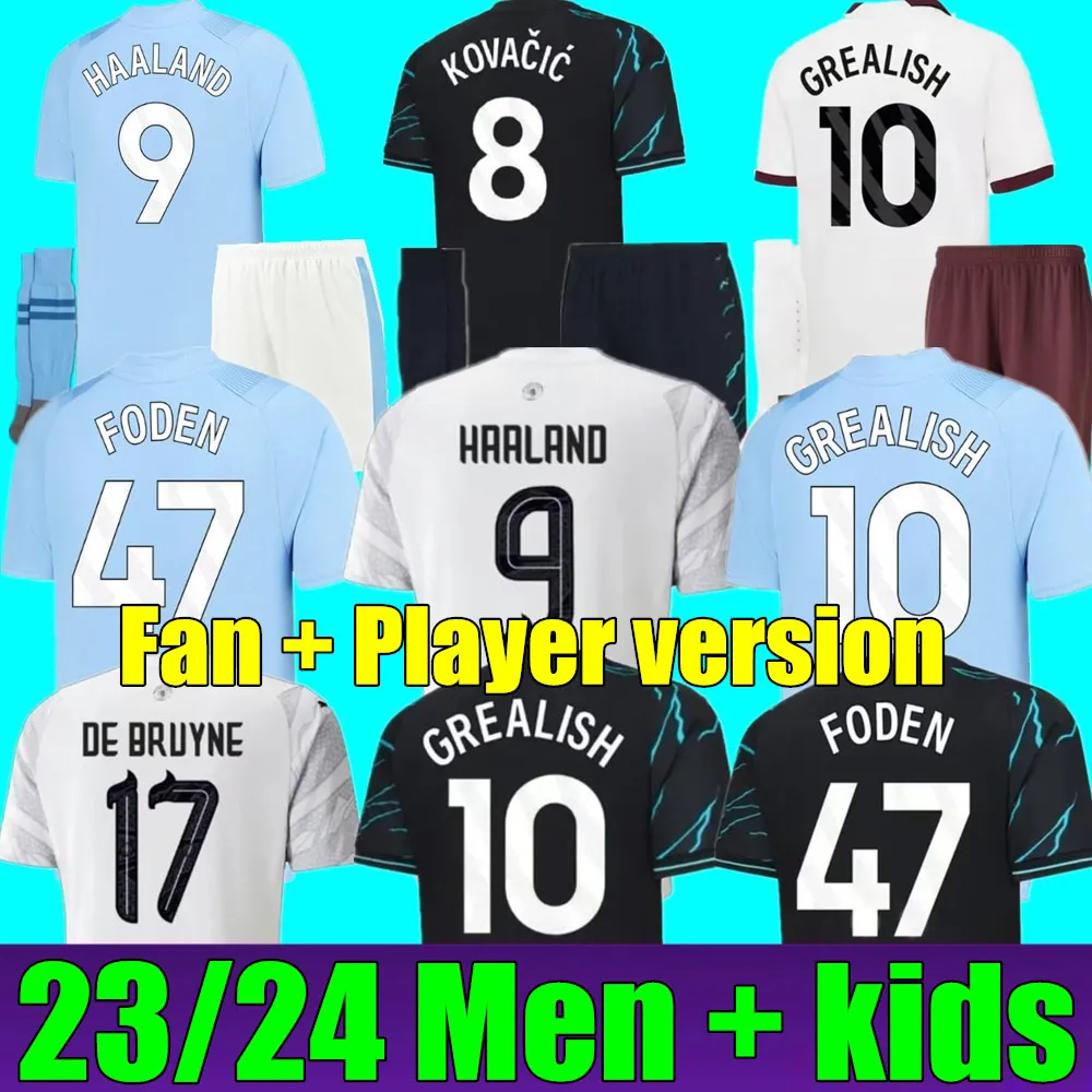 23 24 HAALAND SOCCER JERSEYS MANS CITIES FINAL ISTAMBUL KIT MAHREZ GREALISH DE BRUYNE FODEN camisa de futebol infantil 2023 2024 J.Alvarez MANCHESTE uniforme de ANO NOVO MAN CIY