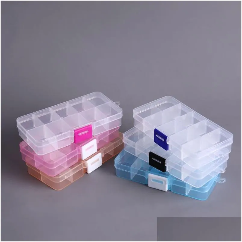 Caixas de armazenamento Caixas 10 Grades Caixa de Jóias Plástico Transparente Display Case Organizador Titular para Beads Anel Brincos por Sea Drop Deli Dhnty