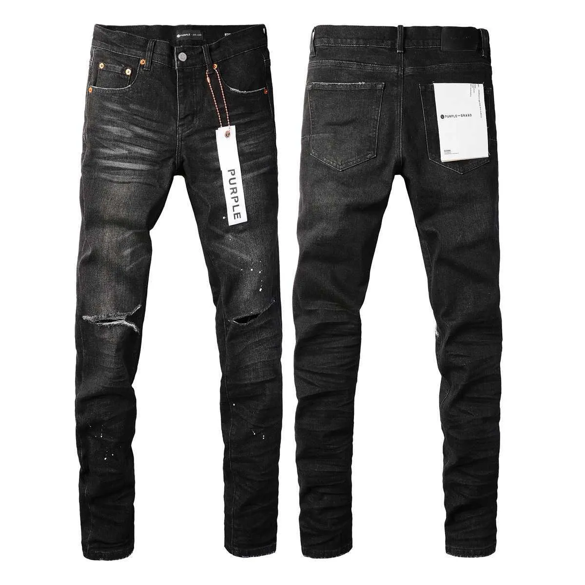Mäns jeans herrar lila märke American High Street Black Paint Dot Knife Hål 9035