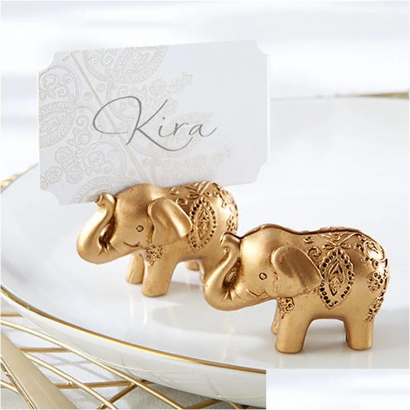 Noviteiten Gouden Geluk Olifant Plaats Kaarthouder Houders Naam Nummer Tafel Bruiloft Gunst Gift 4X3.5X3.2CM