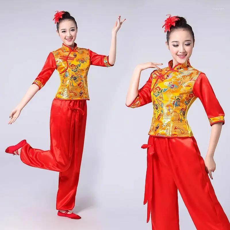 Bühnenkleidung für Damen, Übergröße 4XL, traditionelles chinesisches Yangko-Volkstanzkostüm, quadratische Performance-Kleidung, ethnisches Yangge-Kleid