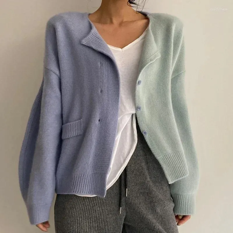 Women's Sweaters Sweater Jacket Autumn Simple Round Neck Color Matching Design Fashion Loose Casual Long Sleeved Knitted Cardigan